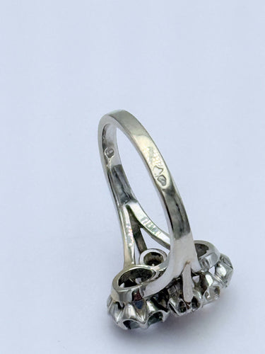 Bague 53 Bague ancienne Vous & Moi en or et platine, diamants et saphir 58 Facettes