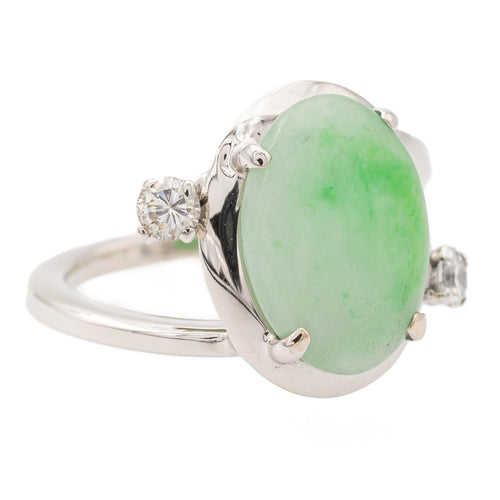 Bague 47 Bague Or blanc Jade jadéite, Diamant 58 Facettes 2432044CN