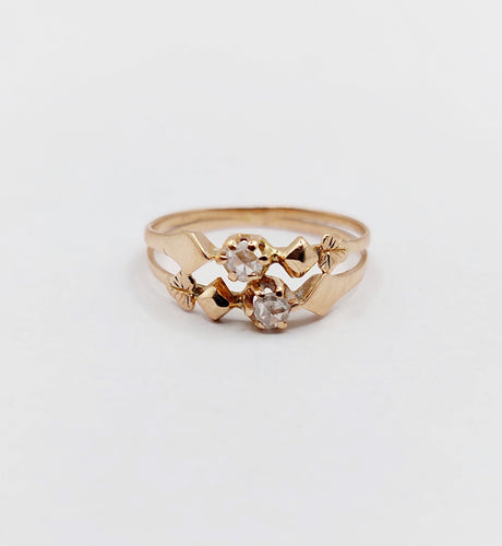 Bague 47 Bague antique toi et moi or rose diamants taille rose (circa 1900) 58 Facettes A06295