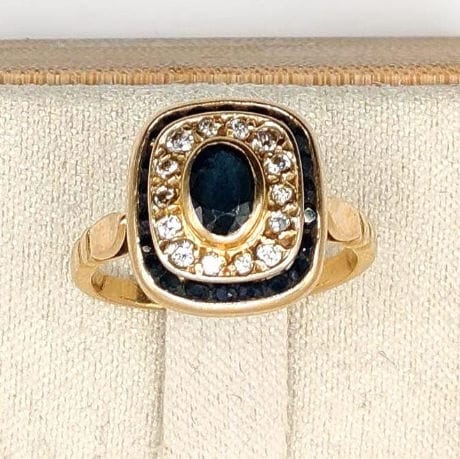 Bague 51.5 Bague Vintage style Art Déco or jaune, saphirs et diamants 58 Facettes