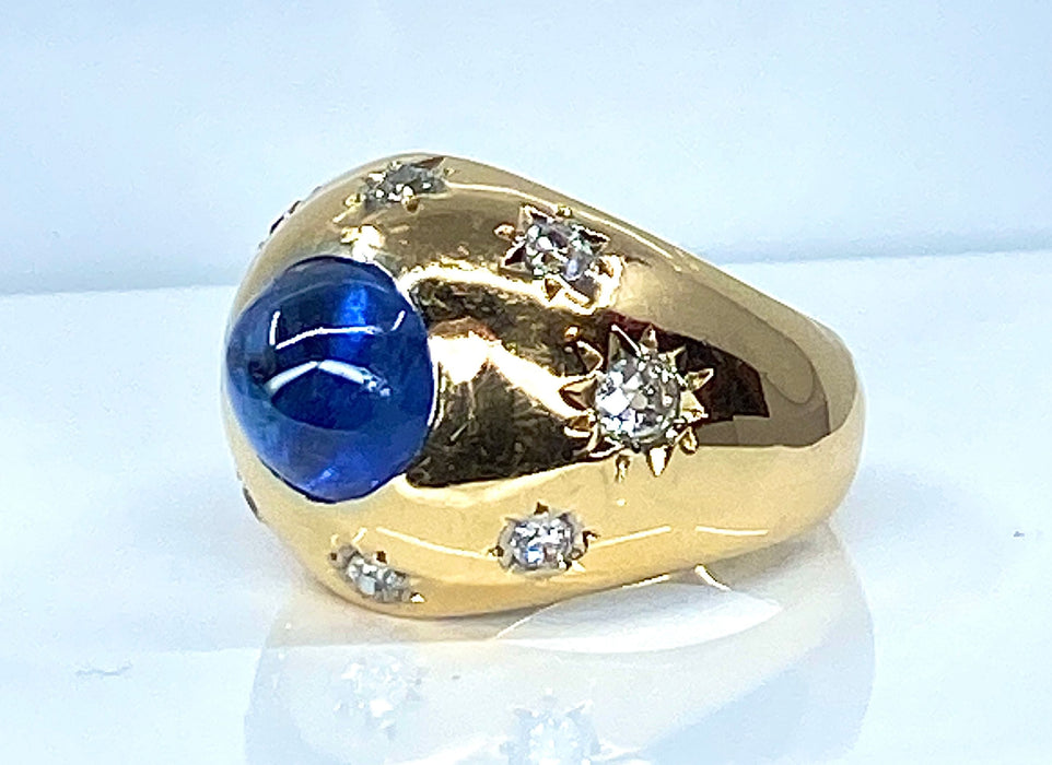 Bague 53 Bague or jaune saphir 5,10 carats Ceylan non chauffé et diamants 58 Facettes AB411