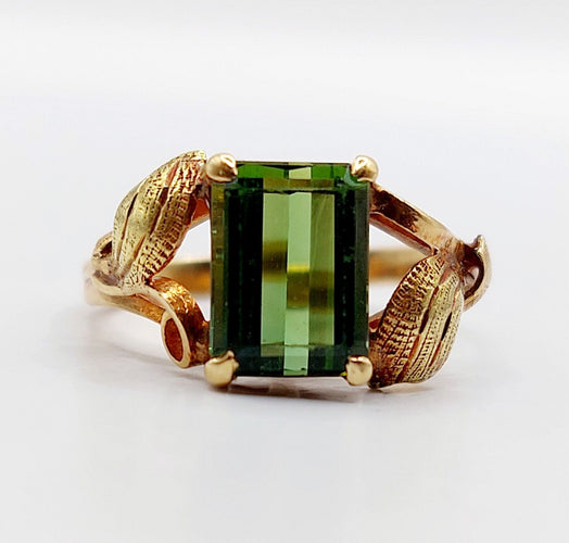 Bague 47.5 Bague art nouveau or 14k tourmaline et monture fleurie (circa 1910) 58 Facettes A06116