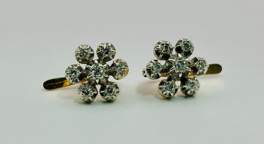 Boucles d'oreilles Boucles d'oreilles vintage en or et diamants – Motif floral 58 Facettes 50332