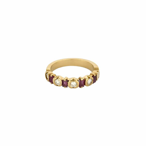 Bague 49.5 Demi-alliance en or jaune 18K diamants & rubis 58 Facettes ASN0390