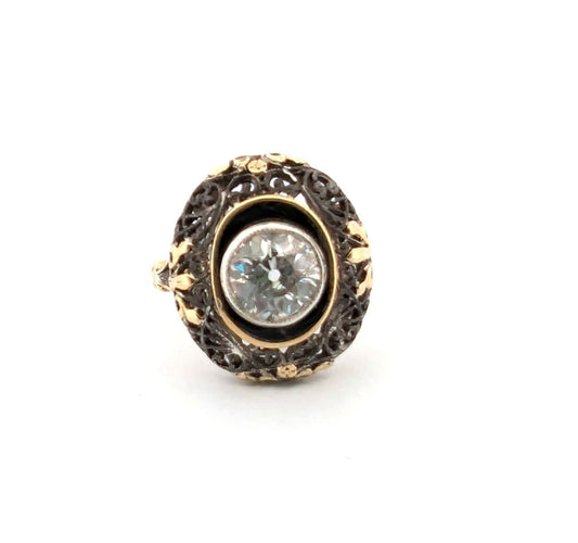 Bague 57 Bague ancienne en or jaune et argent avec diamant 58 Facettes