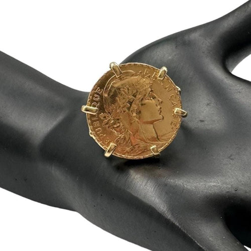 Bague Bague or jaune pièce de PIECE 20 FRANCS MARIANNE 6 GRIFFES 58 Facettes