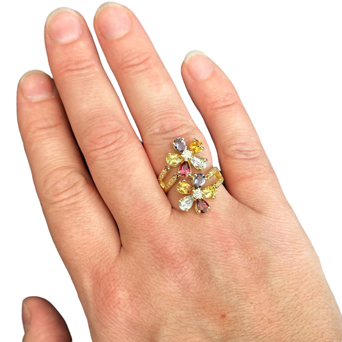 Bague 59 Bague fleurs pierres fines diamants 58 Facettes 237