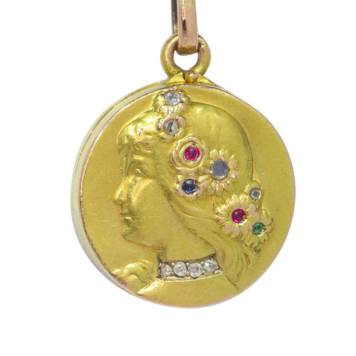 Pendentif Médaillon vintage Art Nouveau en or 18 carats 58 Facettes 22132-0286