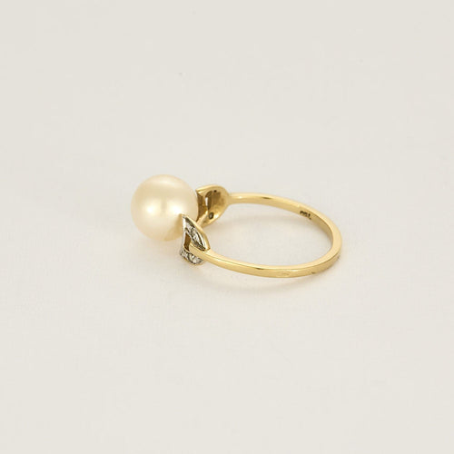 Bague 50 Bague Solitaire en or jaune, perle et diamants 58 Facettes ENG10833