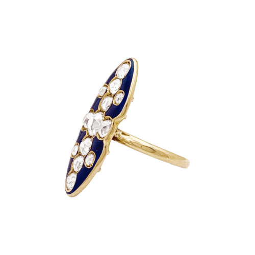 Bague 57 Bague "marquise" or jaune, diamants, émail. 58 Facettes 34675