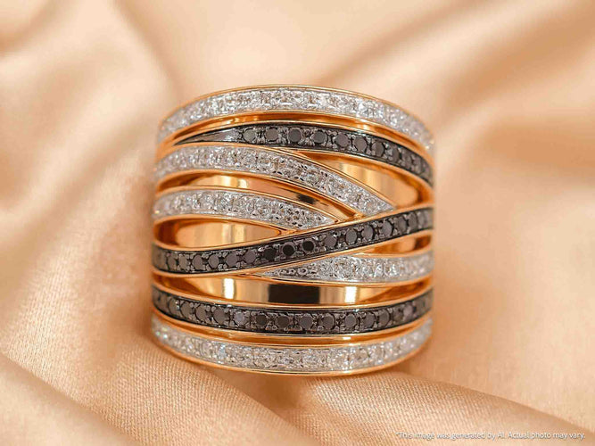Bague 54 Bague en or rose sertie de diamants blancs et noirs taille brillant 58 Facettes 2179
