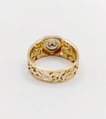 Bague 57 Bague chevalière art nouveau diamant 0,90 ct en or 18k et platine 58 Facettes A06449