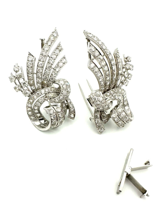 Broche Broche vintage double clips or, platine et diamants 7.5ct 58 Facettes