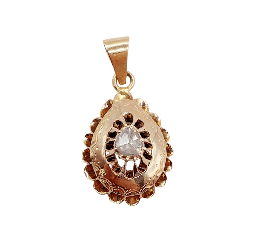 Pendentif Pendentif victorien en or rose 18k diamant taille roses sur paillon 58 Facettes A06533