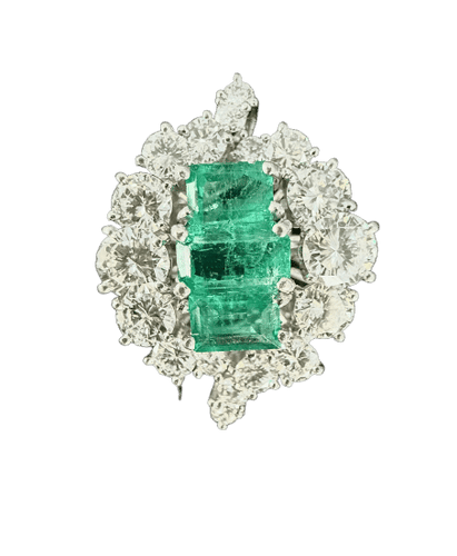 Bague 53 Bague en platine sertie de 2,50 carats d'émeraudes et 3 carats de diamants 58 Facettes