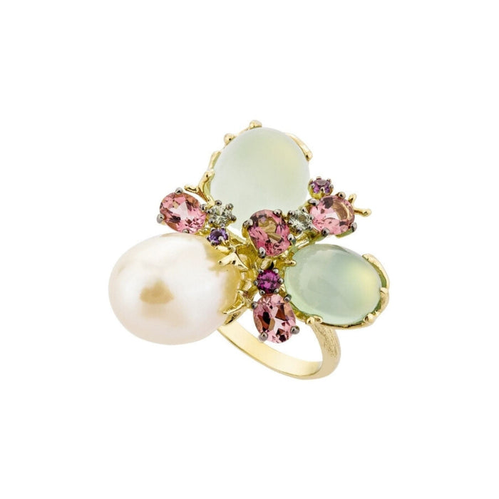 Bague 54 Bague Romance Divine en or jaune, perle et calcédoines 58 Facettes CHAT-ROM-RI-PCAL