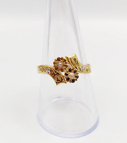 Bague 58.5 Bague toi et moi Art nouveau en or 18k avec perles et feuilles 58 Facettes A06424