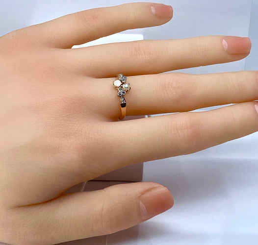 Bague or perles diamants vers 1900