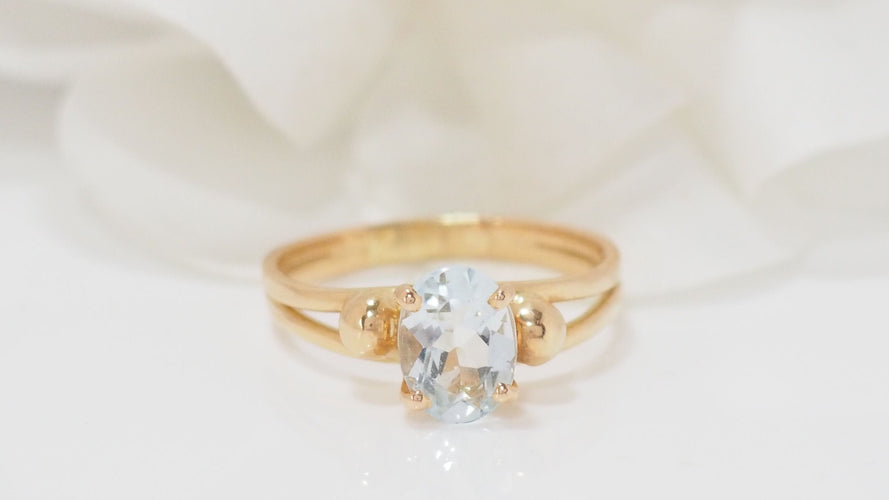 Bague 54 Bague vintage en or jaune et aigue marine 58 Facettes 31667