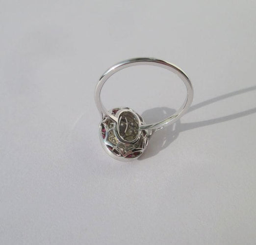 Bague 57 Bague Art Déco Diamants Rubis calibrés Or blanc 58 Facettes