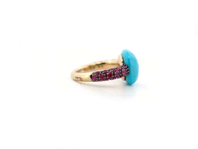 Bague 47 bague POMELLATO capri turquoise & rubis t47 en or rose 18k boite 58 Facettes 265806