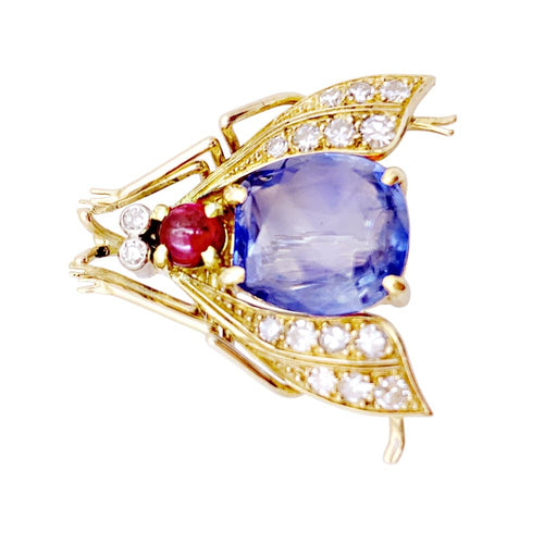 Broche Broche Van Cleef & Arpels, « Abeille », platine, or jaune, saphir, rubis et diamants. 58 Facettes 34982