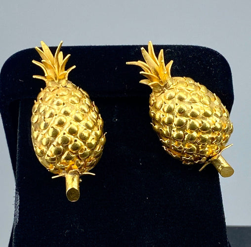 Paire de boucles d’oreilles Ananas en or jaune 18 carats