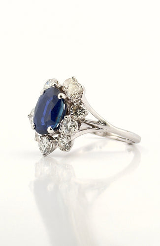 Bague 55 Bague en or blanc saphir de Ceylan non chauffé et diamants 58 Facettes