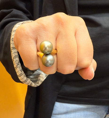 Bague 53 Bague en or jaune toi et moi perles de Tahiti 58 Facettes