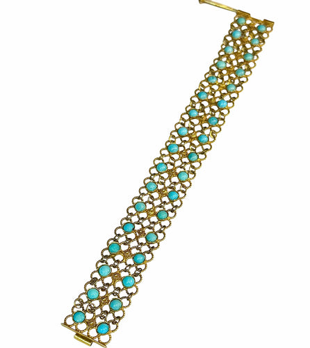 Bracelet Bracelet souple en or 14 carats et turquoises 58 Facettes