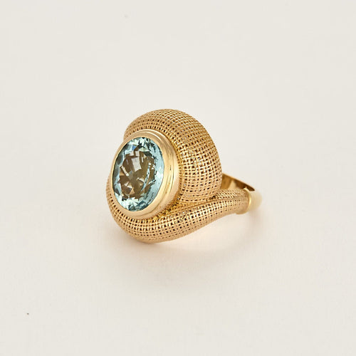 Bague 55 Importante bague en or rose, aigue marine 58 Facettes LJBAV5