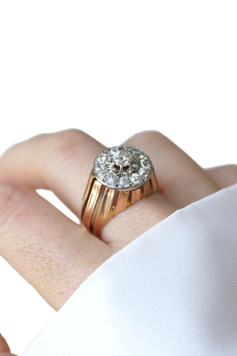 Bague 58.5 Bague Dôme en diamants, or rose et platine des années 40 58 Facettes
