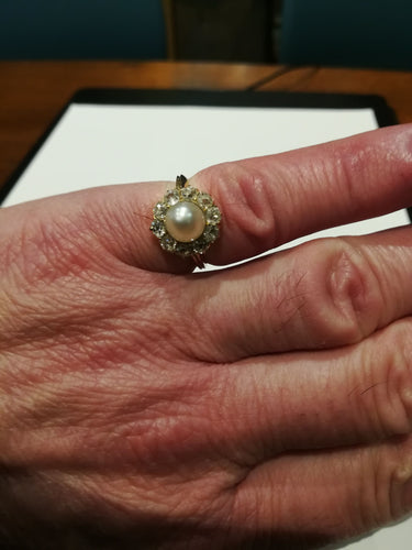 Bague Ancienne or jaune, Perle Fine, Diamants