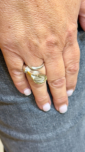 Bague 53 Bague Hermes Fer à cheval en or et corps en argent 58 Facettes