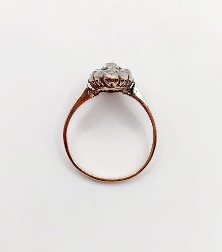 Bague 54 Bague marquise antique en or rose 18k et argent, diamant et diamants roses 58 Facettes A06417
