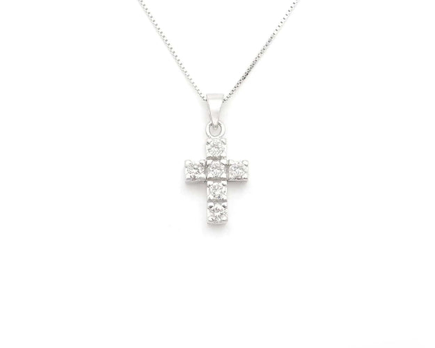 Collier Collier en or blanc 18 carats avec pendentif croix et diamants de 0,35 carat 58 Facettes 13873