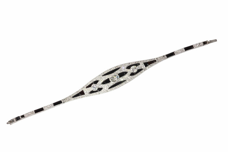 Bracelet Graphic Grace – Bracelet Art déco vintage en diamants et onyx, vers 1920 58 Facettes 24323-0290