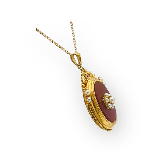 Pendentif Pendentif porte-photo or jaune, perles et cornaline 58 Facettes 149062349