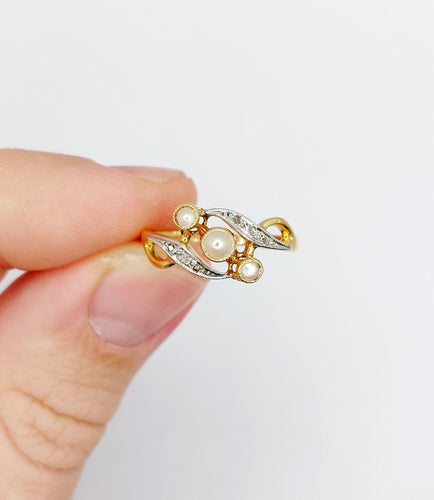 Bague 56 Bague antique perles et diamants taille rose en or 18k art nouveau 58 Facettes A06497