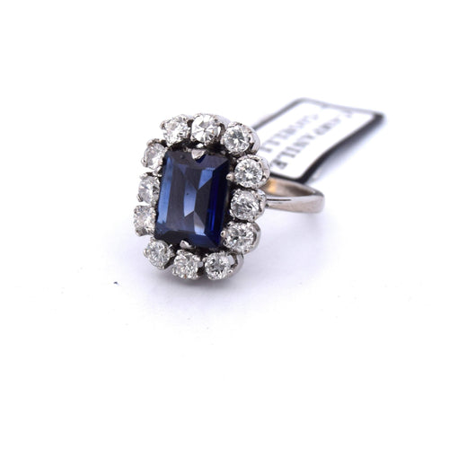 Bague 49 ART DÉCO' - OR BLANC AVEC SAPHIR ET DIAMANTS 58 Facettes