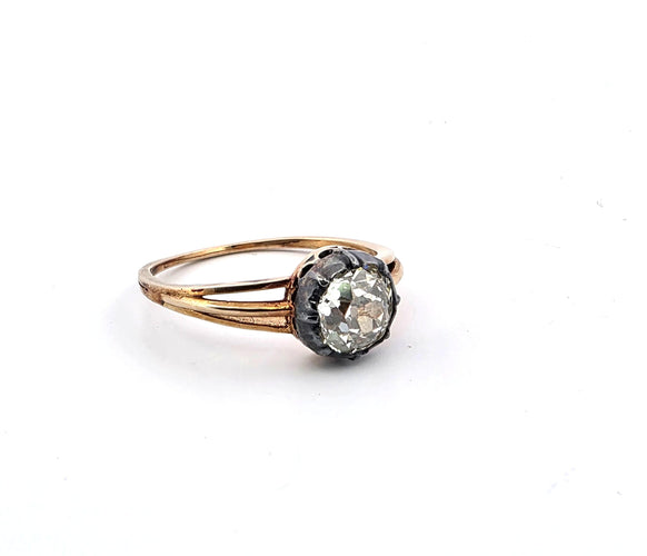 Bague 54 Bague Art Déco en or jaune et argent avec gros diamant 58 Facettes
