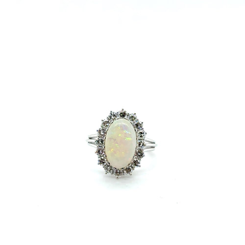 Bague 56 Bague or blanc - Opale et Diamants 58 Facettes 1.0000667/1