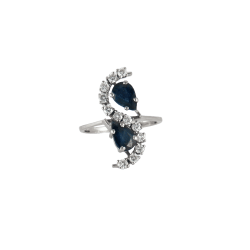 Bague Vintage Or Gris Saphirs Diamants