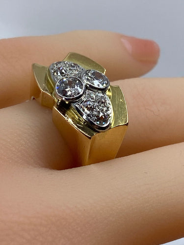 Bague Tank en or jaune 18 carats et platine sertie de diamants
