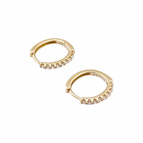 Boucles d'oreilles Paire de petites créoles en or jaune, diamants. 58 Facettes 34958