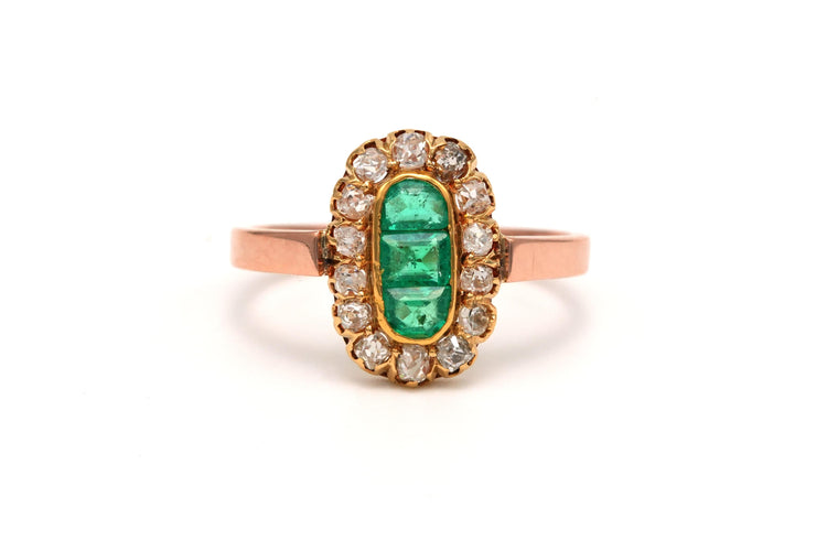 Bague 52 Bague Art Déco en or jaune sertie d'émeraudes et de diamants 58 Facettes 21962