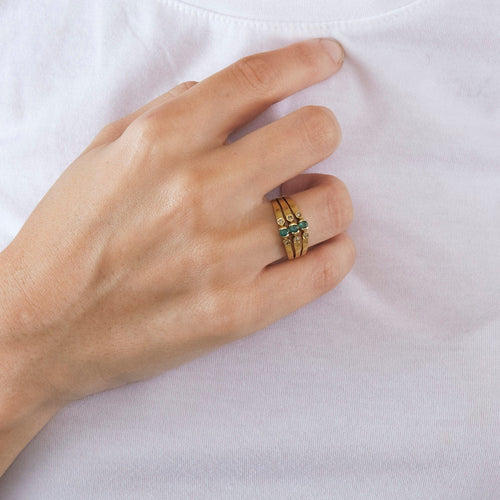 Bague 56.5 Bague 3 rangs moldavites 58 Facettes LP475