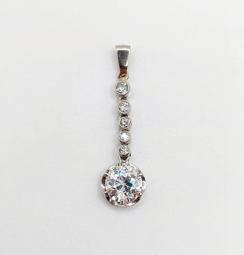 Pendentif or blanc , platine et diamant taille ancienne 1,30 carat (circa 1900)