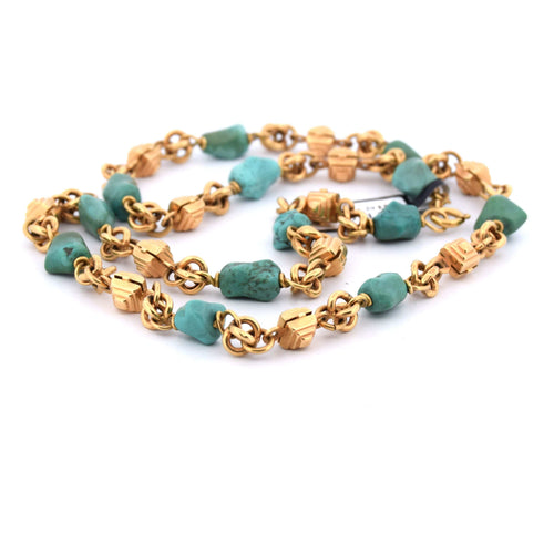 Collier Collana vintage in oro giallo 18 kt con turchese 58 Facettes