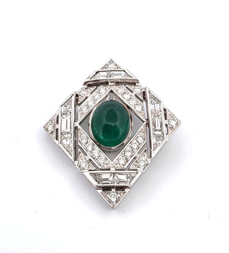 Pendentif Pendentif en or blanc avec émeraude et diamants 58 Facettes